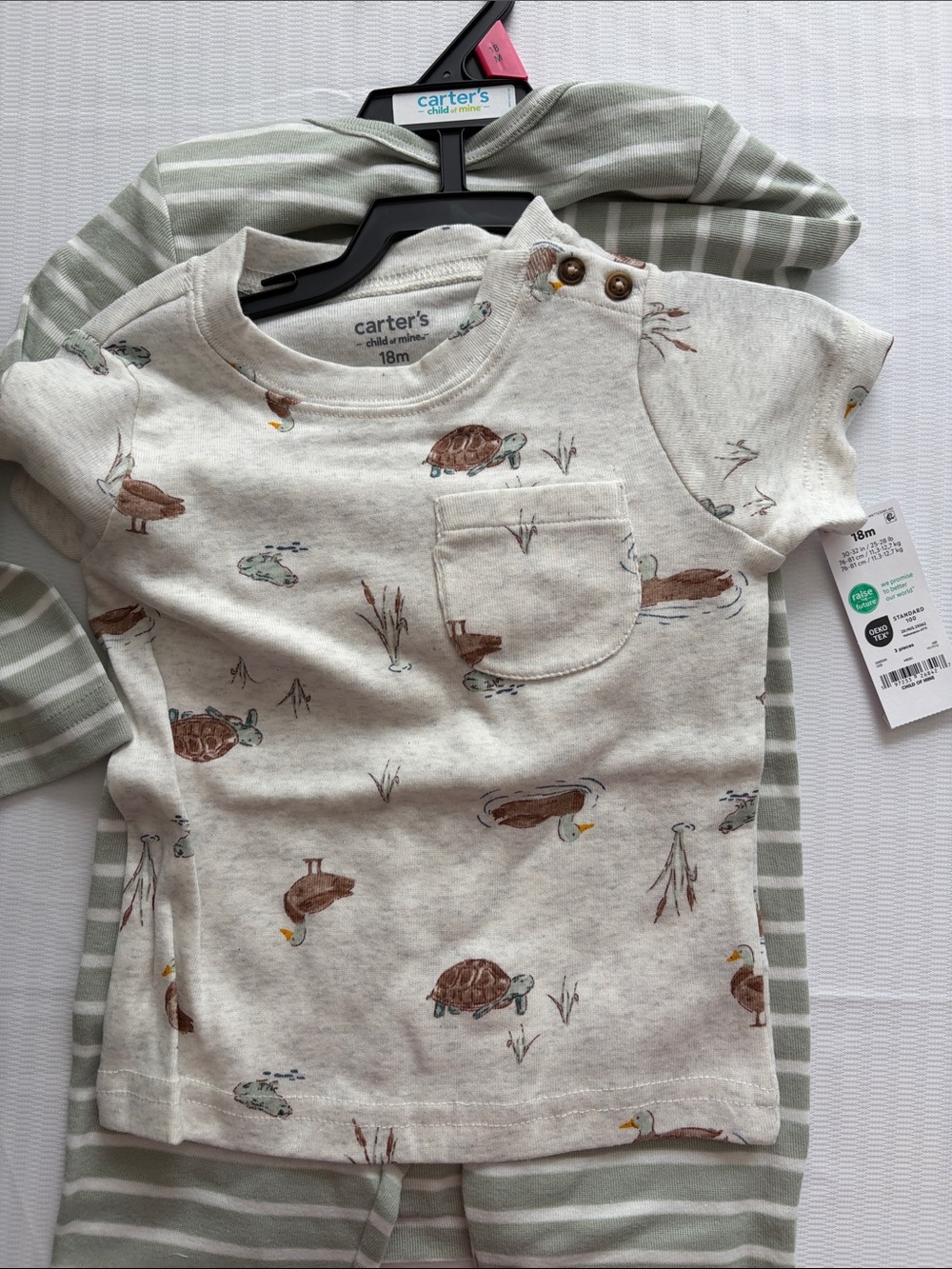 Carter's Cream Short-Sleeve Tee with Turtle & Duck Pocket (3) piece set - Picture 1 of 3